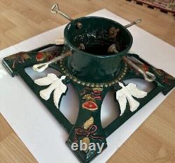 Support pour sapin de Noël en fonte émaillée avec anges et cloches vintage, rubans - 24 livres