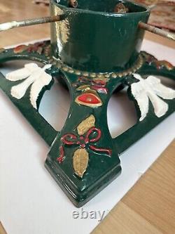 Support pour sapin de Noël en fonte émaillée avec anges et cloches vintage, rubans - 24 livres