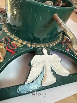Support pour sapin de Noël en fonte émaillée avec anges et cloches vintage, rubans - 24 livres