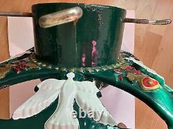 Support pour sapin de Noël en fonte émaillée avec anges et cloches vintage, rubans - 24 livres