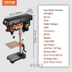 VEVOR Perceuse à colonne de 10 pouces à 5 vitesses en fonte avec presse à colonne de 3,2A