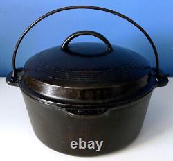 VTG RARE WAGNER WARE SIDNEY O CASSEROLE EN FER FORGÉ 1267 AVEC COUVERCLE, ANSE & PLATEAU D'ÉGOUTTEMENT