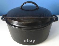 VTG RARE WAGNER WARE SIDNEY O CASSEROLE EN FER FORGÉ 1267 AVEC COUVERCLE, ANSE & PLATEAU D'ÉGOUTTEMENT