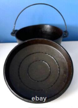 VTG RARE WAGNER WARE SIDNEY O CASSEROLE EN FER FORGÉ 1267 AVEC COUVERCLE, ANSE & PLATEAU D'ÉGOUTTEMENT