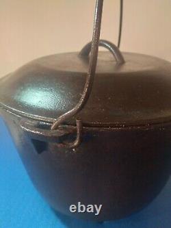 Vintage Faitout en fonte à 3 pieds avec couvercle à poignée pour pot de haricots 10 1/4 8.