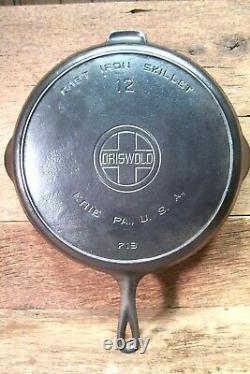 Vintage Griswold Big Block Logo Cast Iron Skillet # 12 719 Inset Heat Ring Vguc