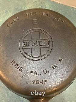 Vintage Griswold En Fonte Nickelé #8 704 P Niveau Nettoyé/saisonné