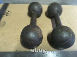 Vintage Gym Tôt Rond Head Dumbells Poids Fonte Fer 10 Lb. Précédent