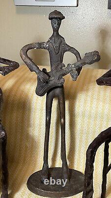 Vintage Hand Made Cast Iron 7+ Lbs Personnages Musicien Jouant Des Instruments