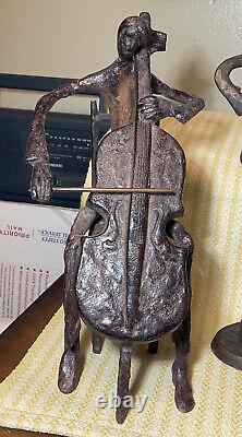 Vintage Hand Made Cast Iron 7+ Lbs Personnages Musicien Jouant Des Instruments