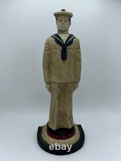 Vintage LITTCO 13 1/2 POUCES TALL CAST IRON SAILOR DOORSTOP 8 LBS Peinture originale