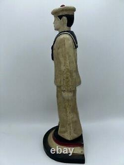 Vintage LITTCO 13 1/2 POUCES TALL CAST IRON SAILOR DOORSTOP 8 LBS Peinture originale