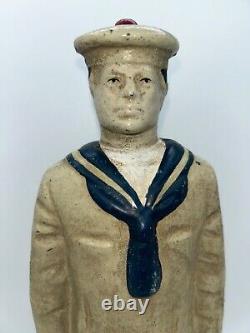 Vintage LITTCO 13 1/2 POUCES TALL CAST IRON SAILOR DOORSTOP 8 LBS Peinture originale