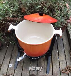 Vintage Le Creuse Cast Iron Enamel Fondue Pot Set Maman Mara Flamme Orange Français