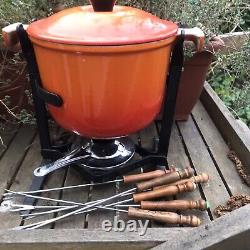 Vintage Le Creuse Cast Iron Enamel Fondue Pot Set Maman Mara Flamme Orange Français