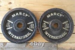 Vintage Marcy International Olympic 2 Assiettes De Poids 33 Lb/15 Kgs Paire Fonte