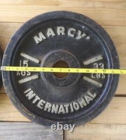 Vintage Marcy International Olympic 2 Assiettes De Poids 33 Lb/15 Kgs Paire Fonte