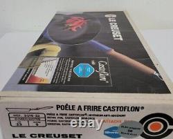 Vintage Nos Le Creuset 9 Enamel Cast Iron Fry Pan Pan Poignée En Bois Bleu 23