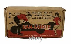 Vtg Dan Lurie 5lbs Cast Iron Dumbbells Une Paire Poignée De Main Dans L'affiche De Boîte Originale